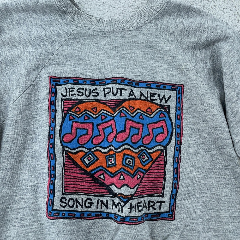 Vintage Jesus Sweatshirt Mens Small Gray Crewneck Christian‎ Religious USA 90s